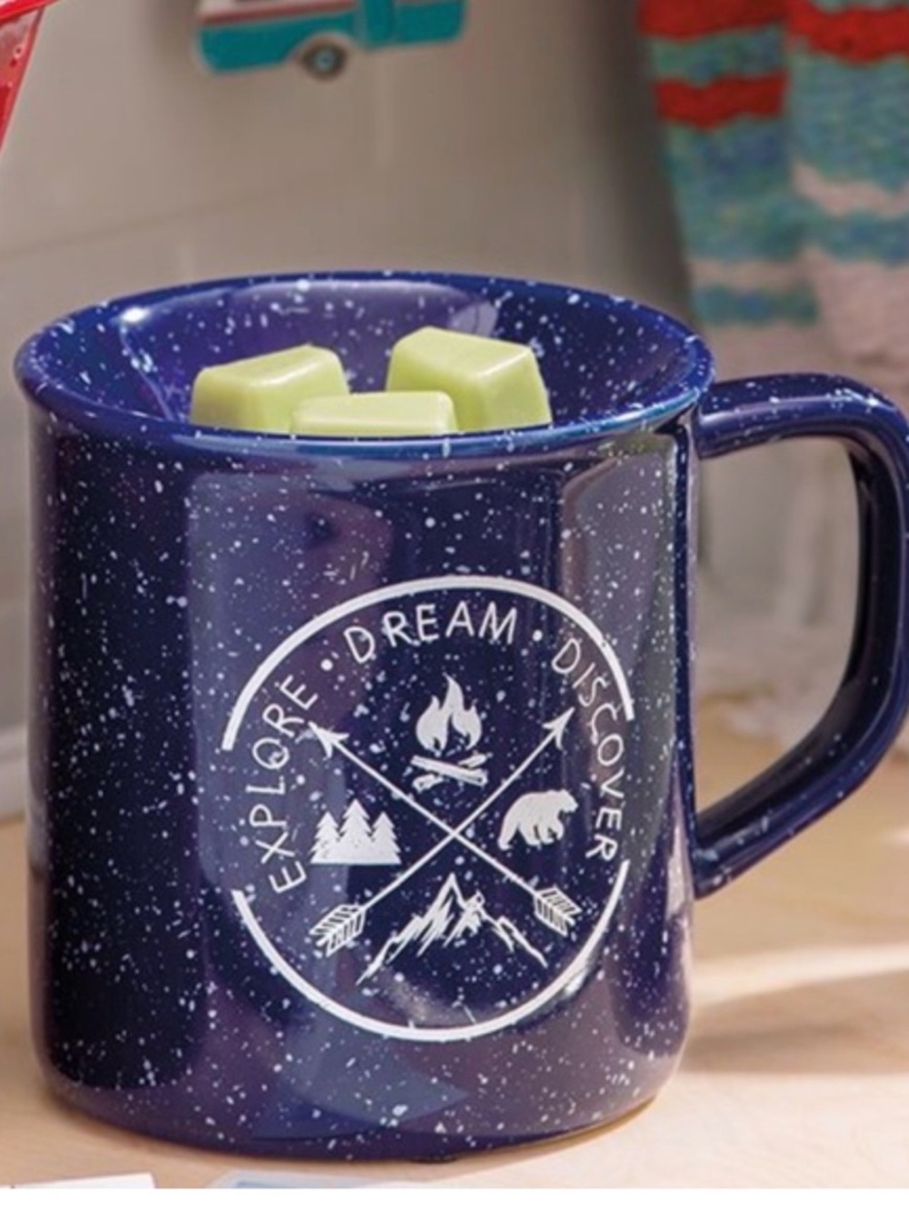 Scentsy Explore Dream Discover Navy Speckled Camping Mug Wax Warmer